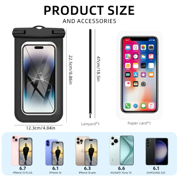 Waterproof phone pouch clear window