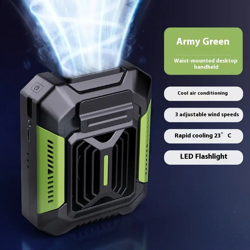 Handheld fan being used outdoors